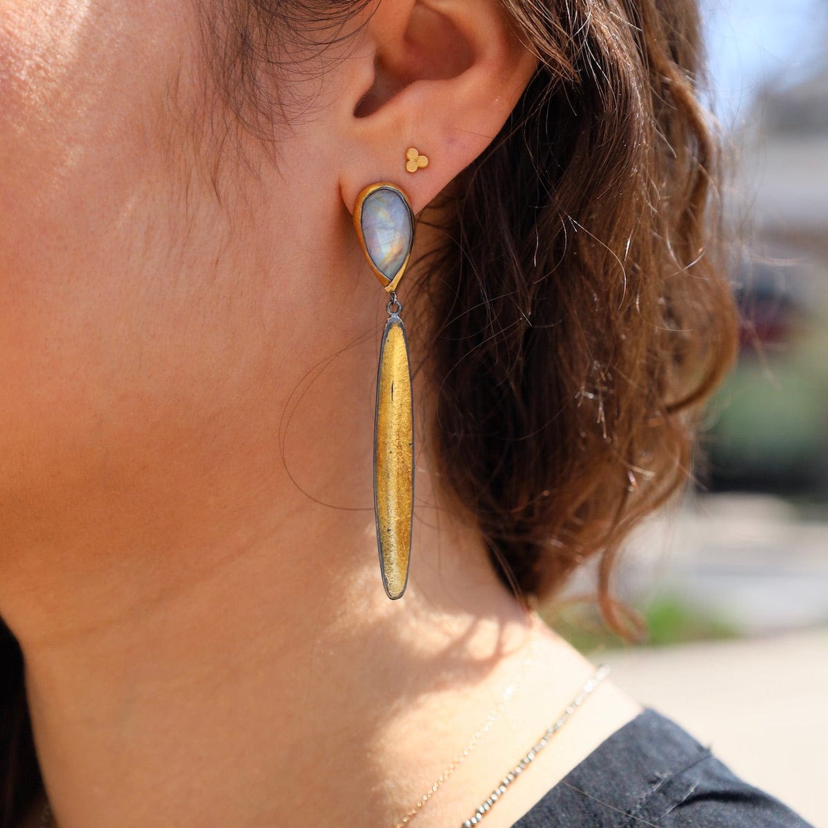 EAR Golden Reed with Moonstone Earring
