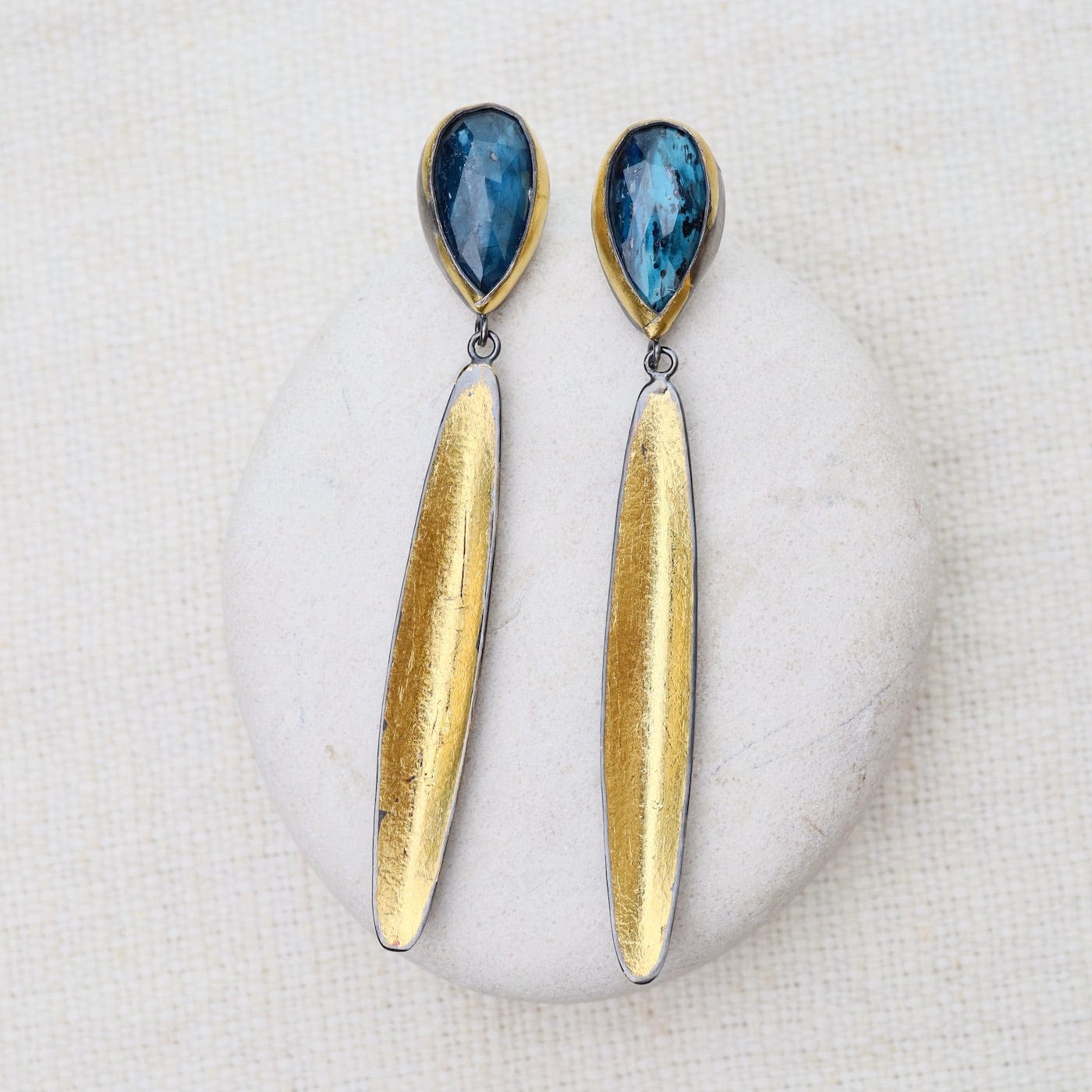 EAR Golden Reed with Teal Kyanite Earrings