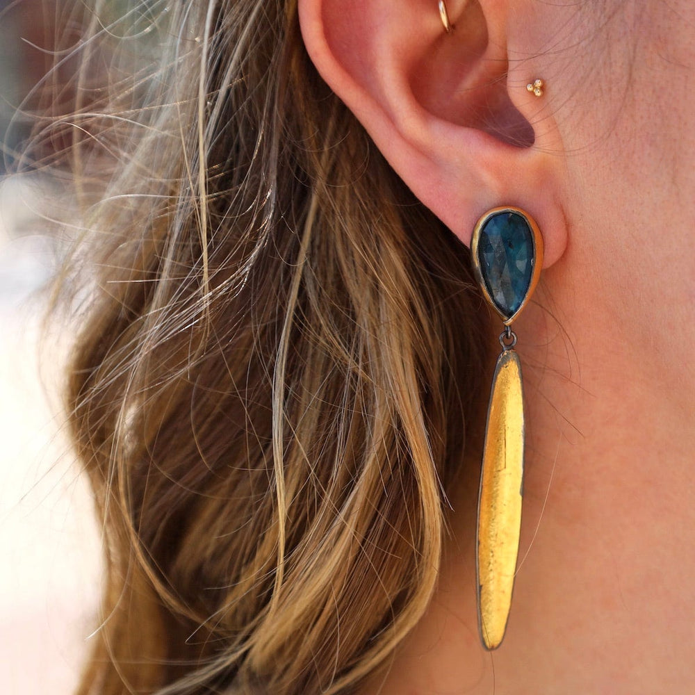 EAR Golden Reed with Teal Kyanite Earrings