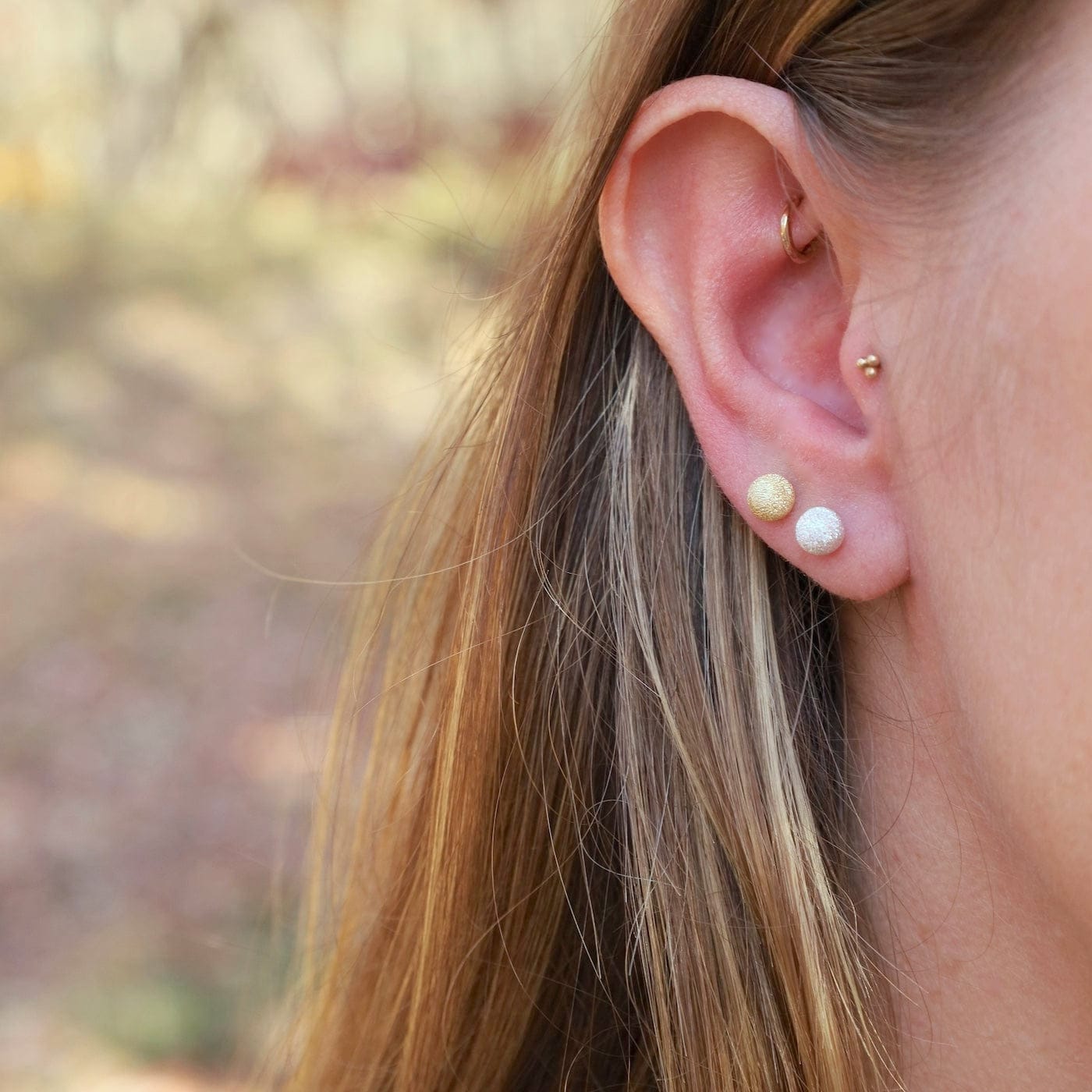 EAR-GPL 5mm Diamond Dusted Gold Plated Sterling Silver Ball Earrings