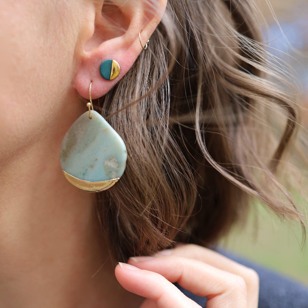 EAR-GPL Amazonite Gold Dipped Teardrop Earring