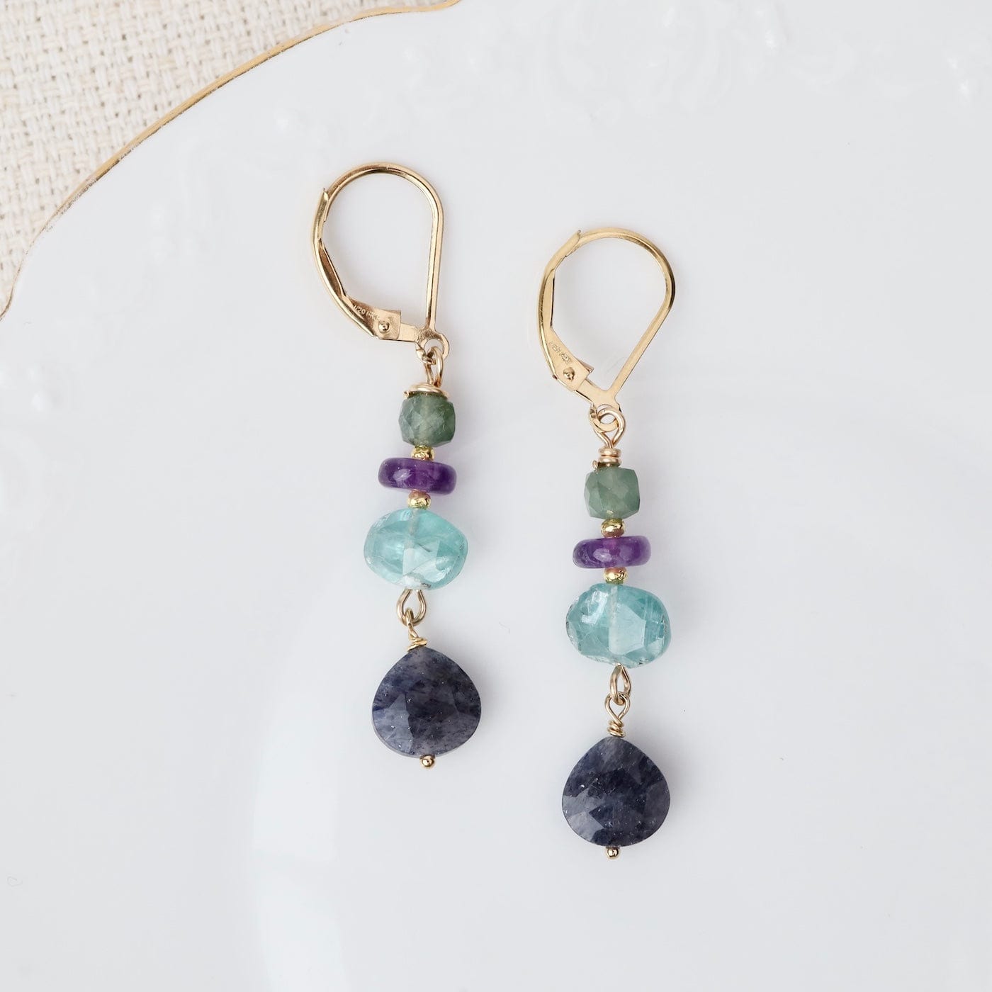 EAR-GPL Apatite Cube, Amethyst, Aquamarine and Kyanite Dro