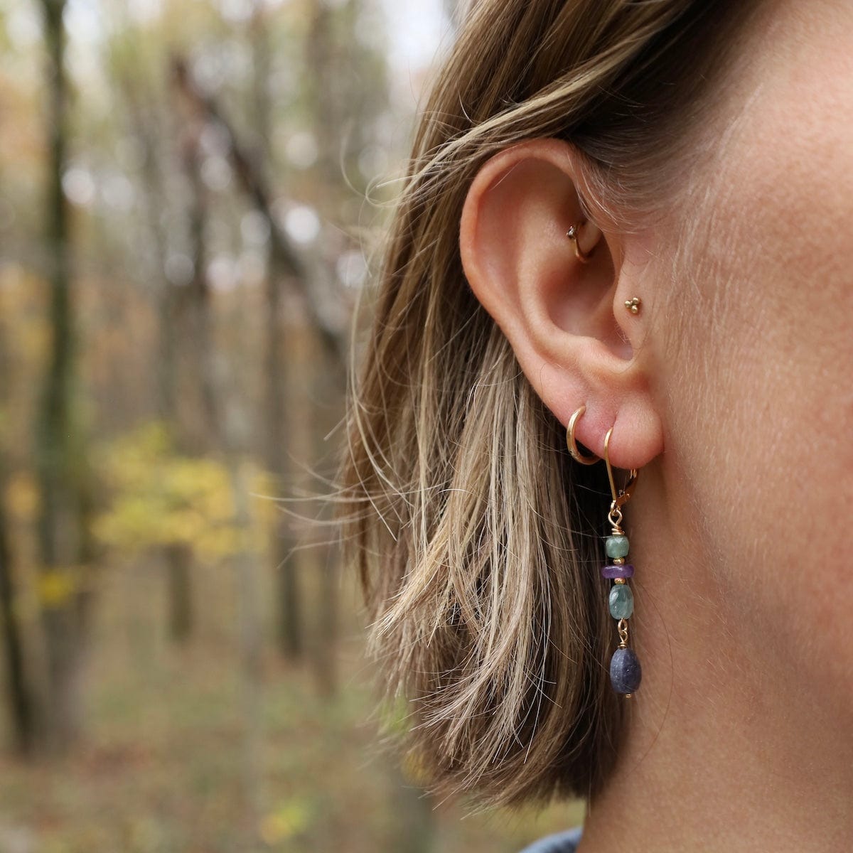 EAR-GPL Apatite Cube, Amethyst, Aquamarine and Kyanite Drop Earrings