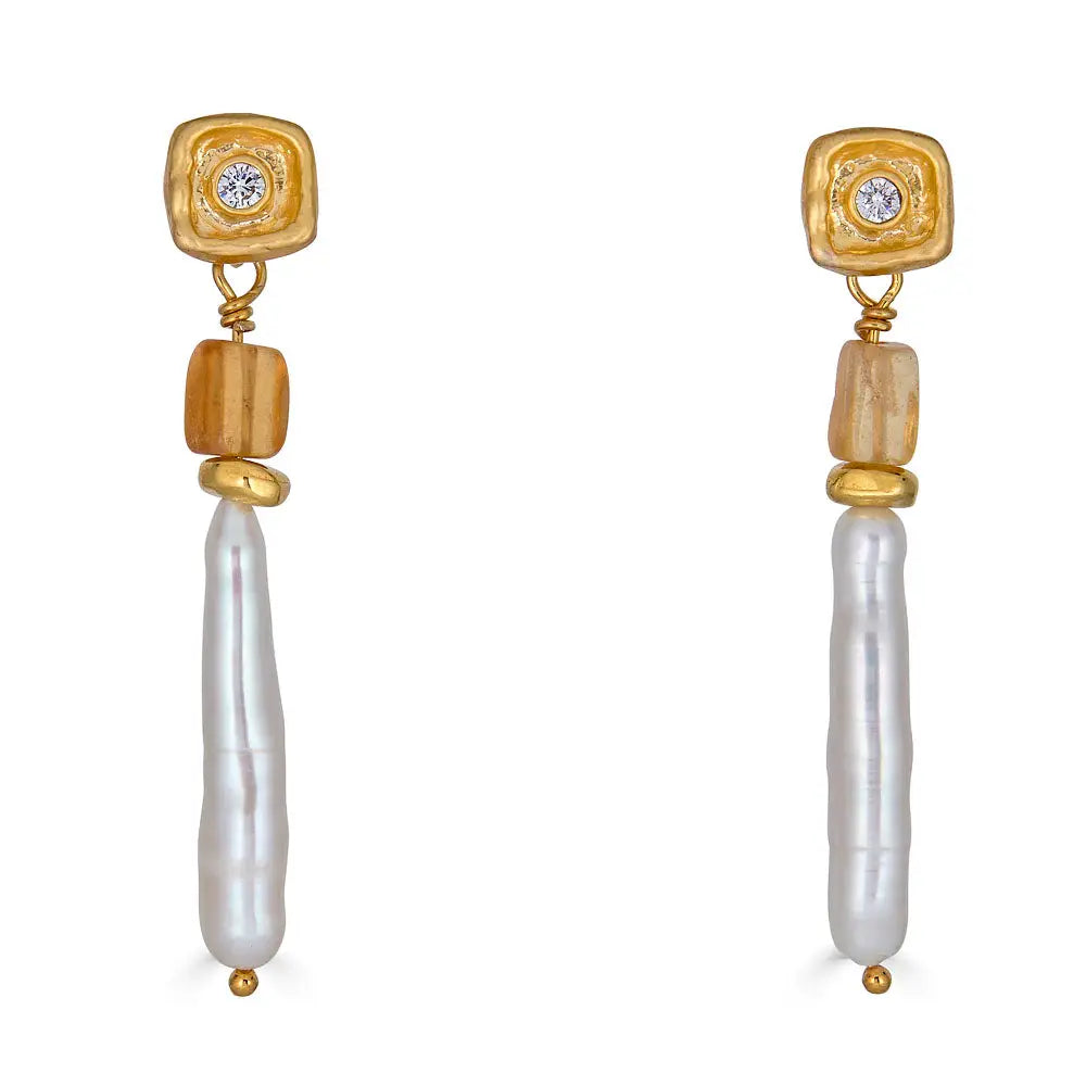 EAR-GPL Biwa Pearl & Garnet Earring