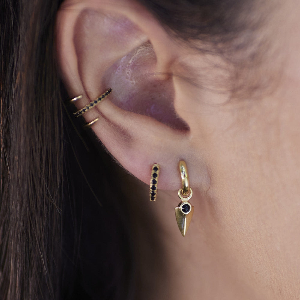 EAR-GPL Black Onyx Shield Charm Hoop Earrings