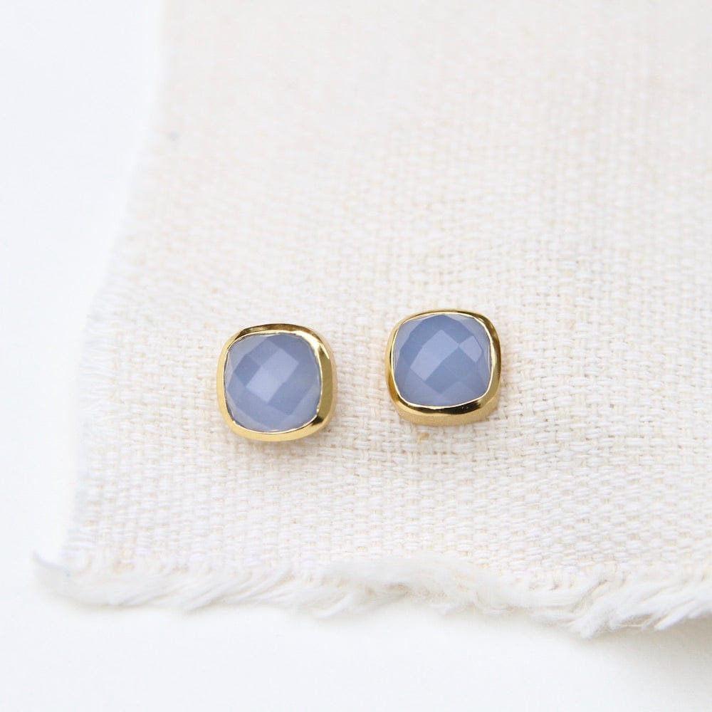 Load image into Gallery viewer, EAR-GPL Blue Chalcedony Asha Square Studs
