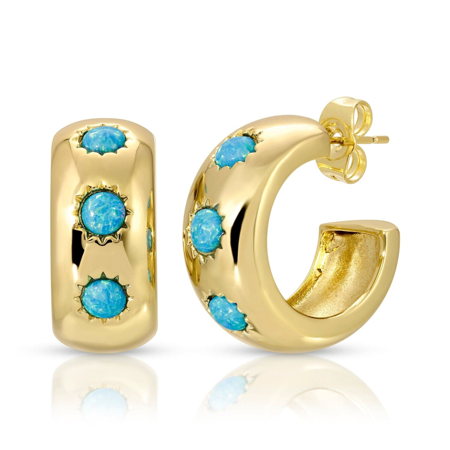 EAR-GPL Blue Opal  Chunky Stone Hoop Earrings