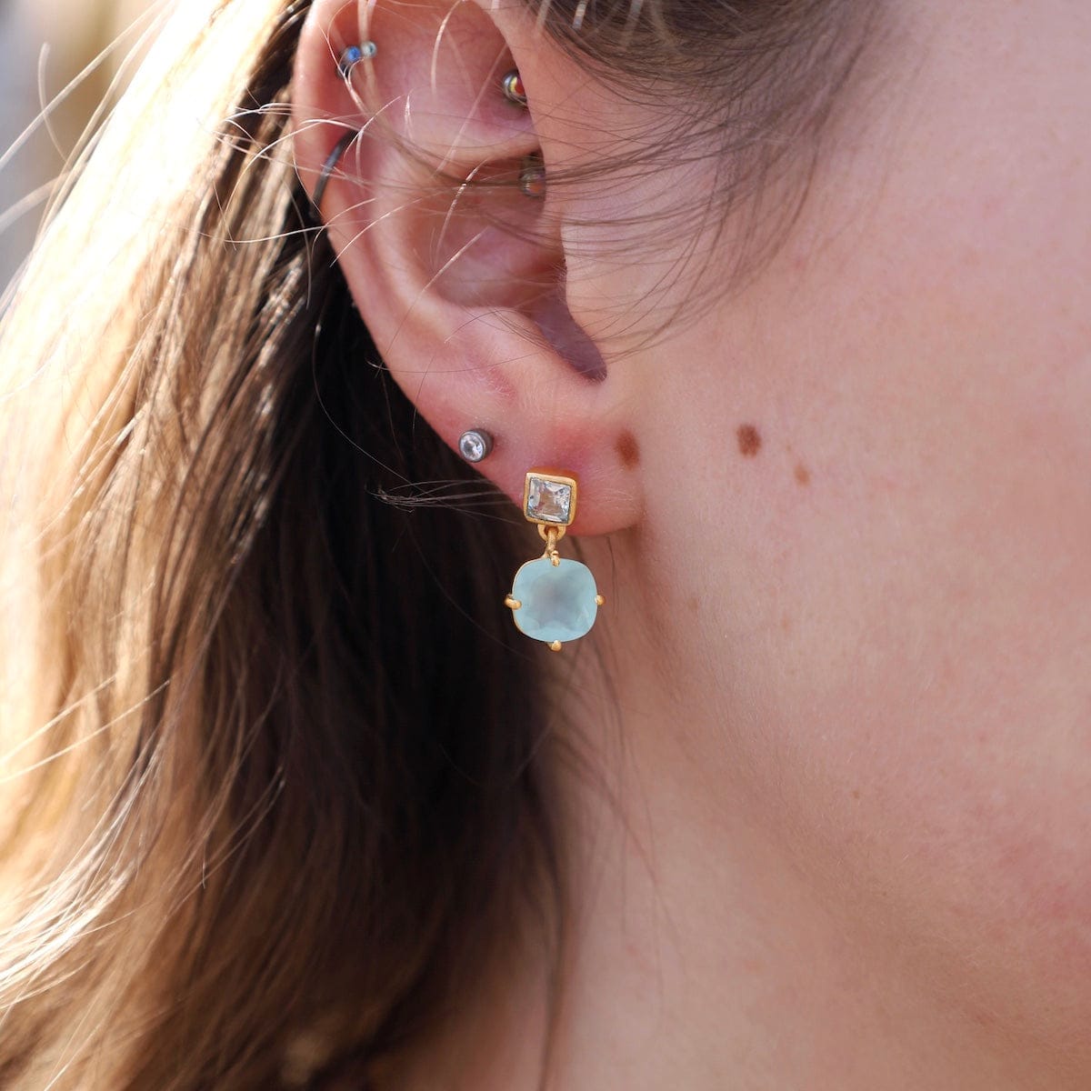 EAR-GPL Blue Topaz and Aqua Chalcedony Earrings