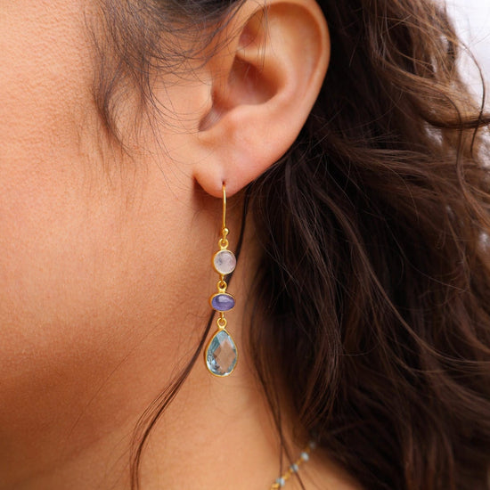 EAR-GPL Blue Topaz, Tanzanite & Moonstone Earrings