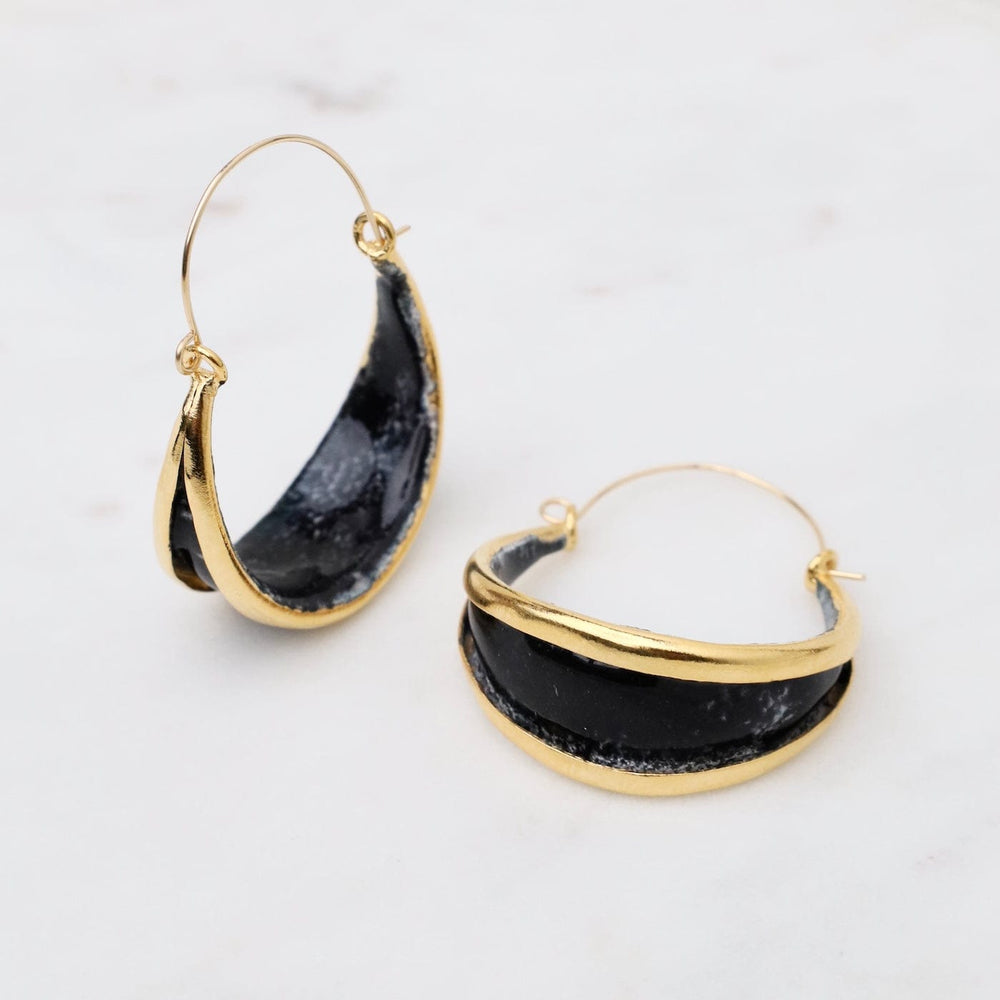 EAR-GPL Boat Hoop Earrings in Black