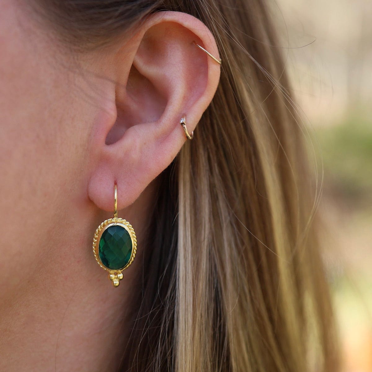 EAR-GPL Boho Earrings Gold with Green Tourmaline
