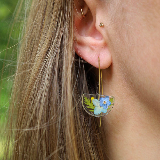 EAR-GPL Botanical Half Moon Mixed Flower Earrings
