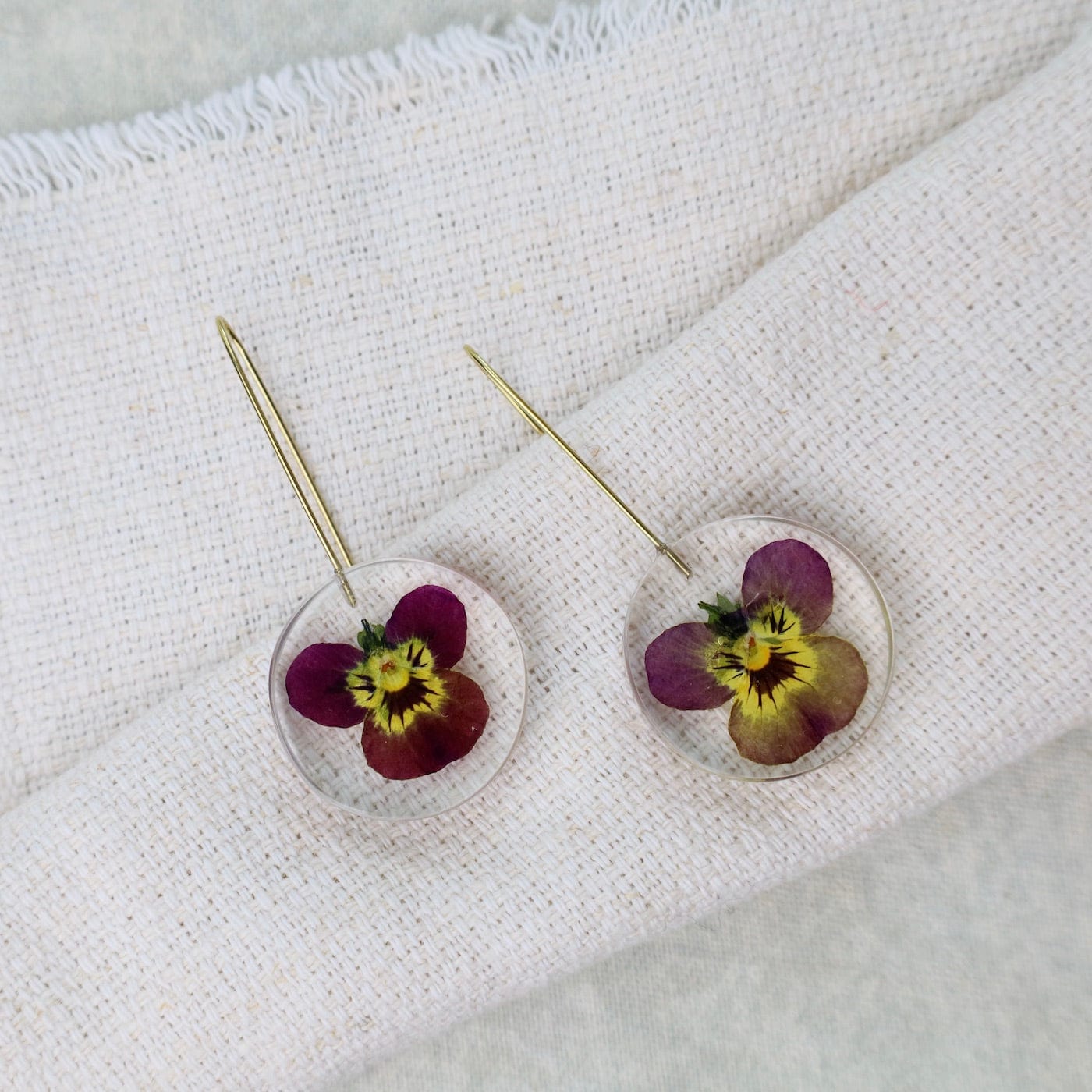 EAR-GPL Botanical Small Full Moon Purple Viola Flower Earrings