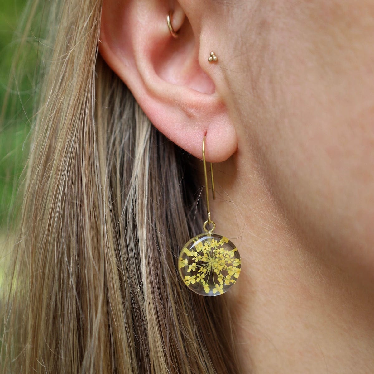 EAR-GPL Botanical Small Full Moon Yellow Flower Earrings