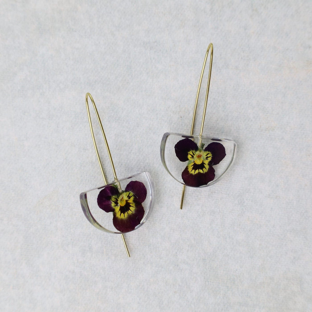 
                  
                    EAR-GPL Botanical Small Half Moon Purple Viola Flower Earrings
                  
                