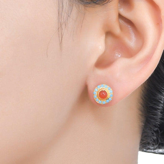 EAR-GPL Carnelian Turquoise Stud Earrings