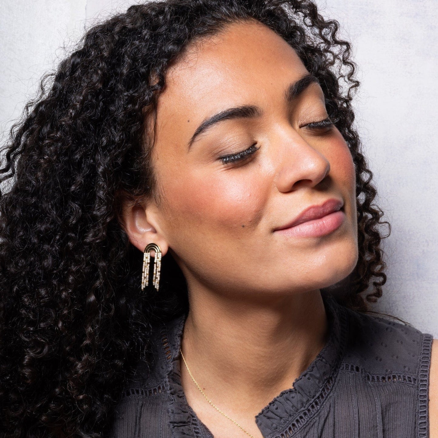 EAR-GPL Chromacolor Miyuki Rainbow Fringe Earrings - Pewter Multi & Gold