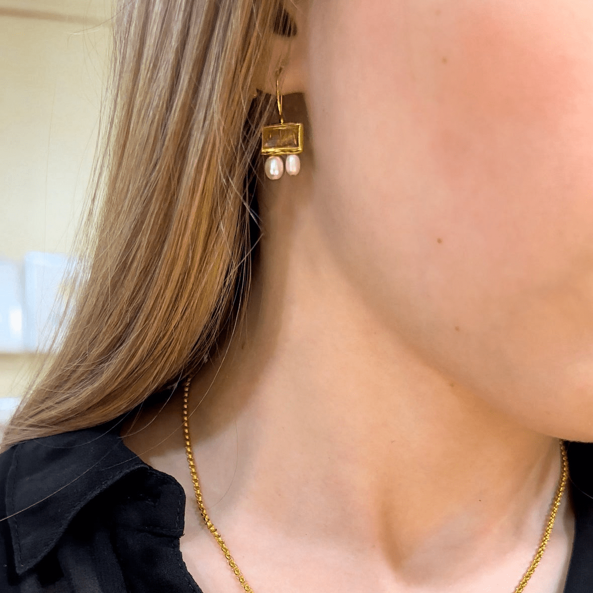 EAR-GPL Citrine Tab Pearl Drop Earrings