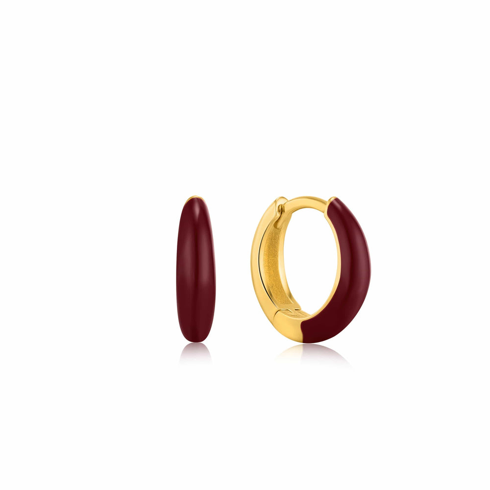 
                      
                        EAR-GPL Claret Red Enamel Gold Sleek Huggie
                      
                    