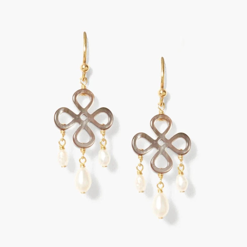 EAR-GPL Clover Chandelier Earrings White Pearl