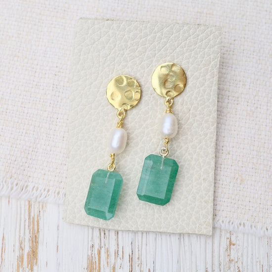 EAR-GPL Coin Post and Pearl & Green Aventurine Earrings