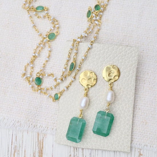 EAR-GPL Coin Post and Pearl & Green Aventurine Earrings