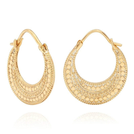 EAR-GPL Contrast Dotted Crescent Hoop Earrings - Gold