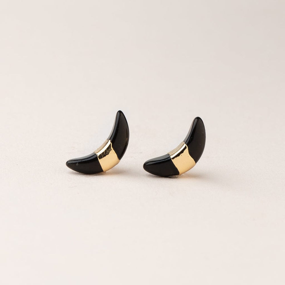 EAR-GPL Crescent Moon Stud - Black Spinel/Gold