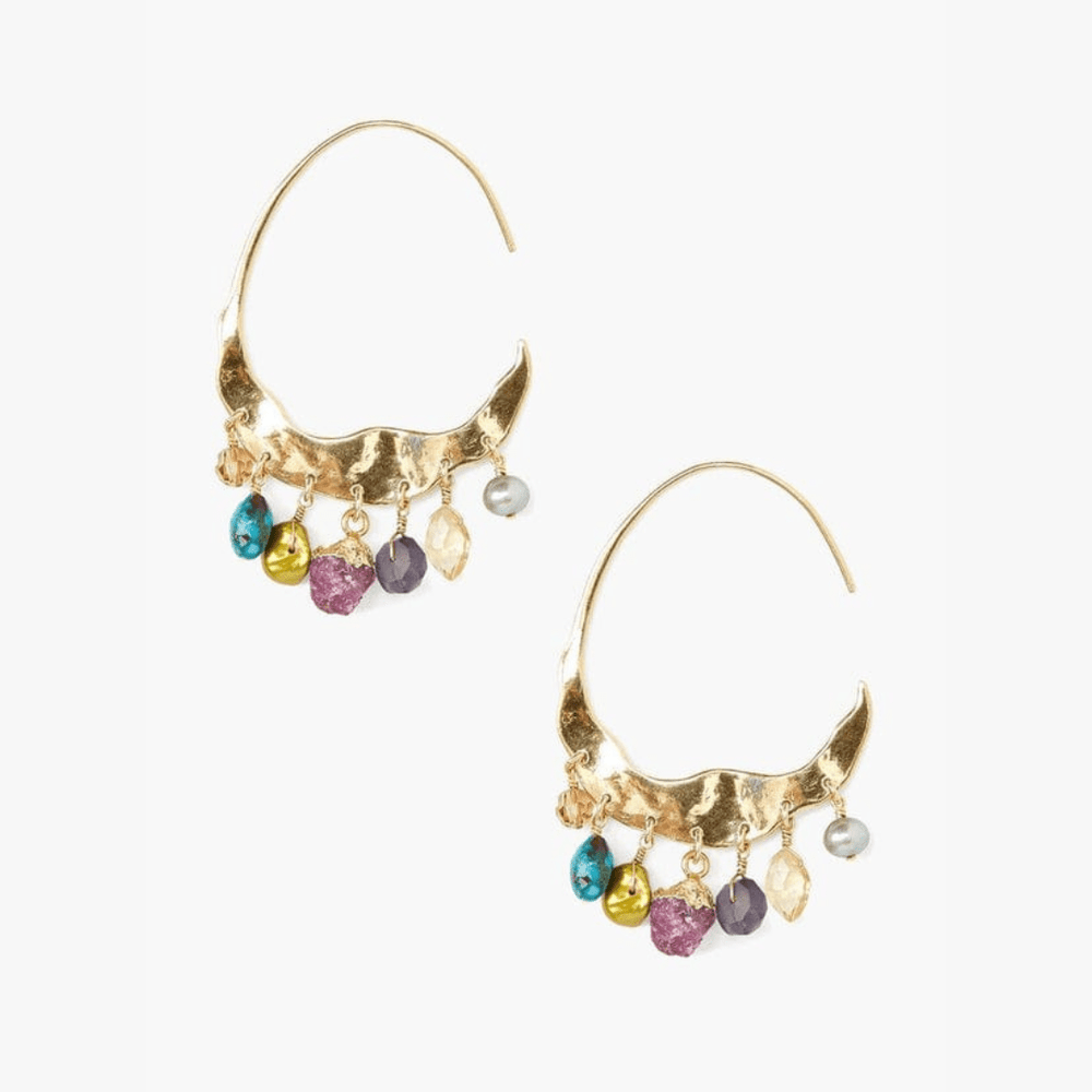 EAR-GPL Crescent Multi Mix Gold Hoop Earrings