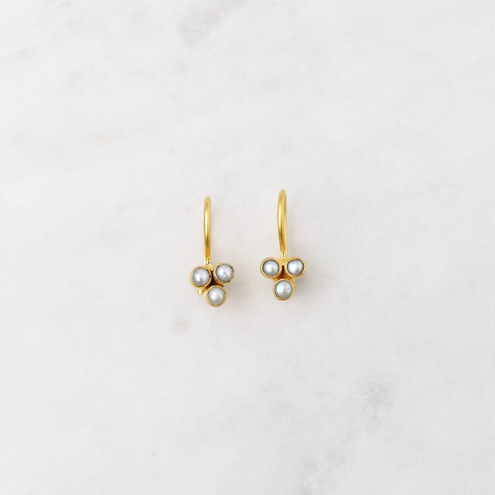 
                      
                        EAR-GPL Dainty Pearl Clover Drop Earring - Gold Plated Brass
                      
                    