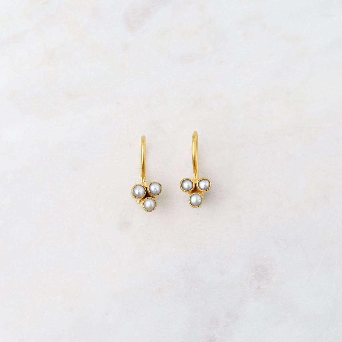 EAR-GPL Dainty Pearl Clover Drop Earring - Gold Plated Brass