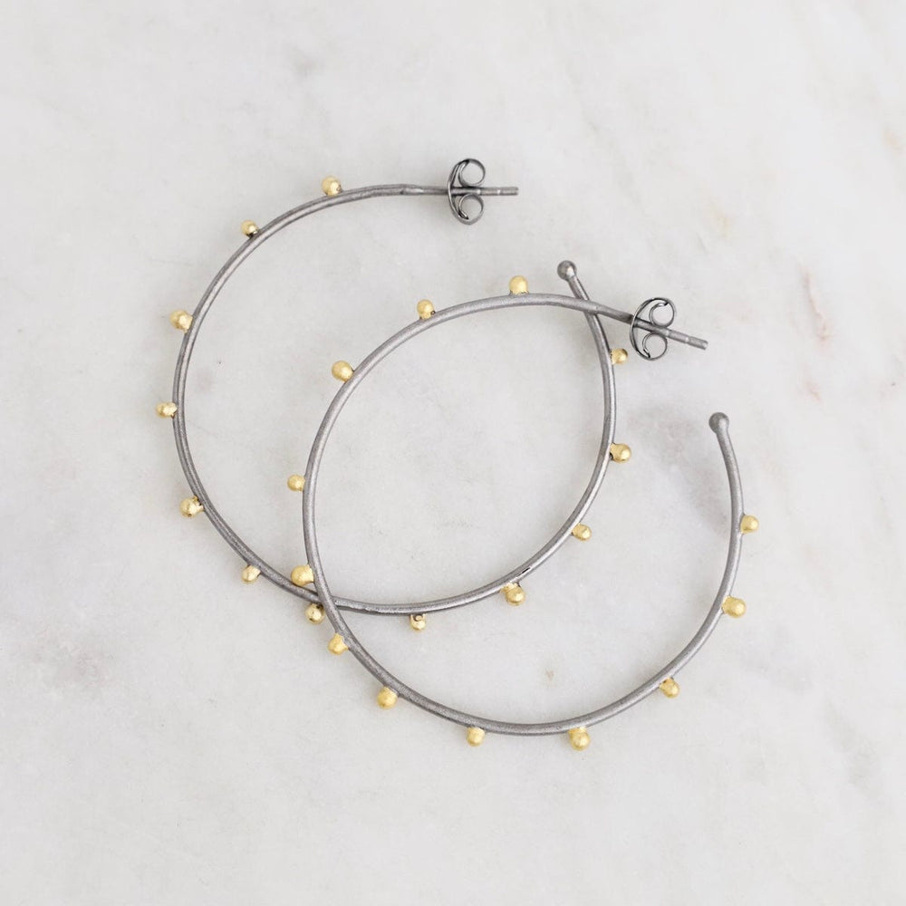 
                      
                        EAR-GPL Dark Rhodium Hoops with Gold Beads
                      
                    