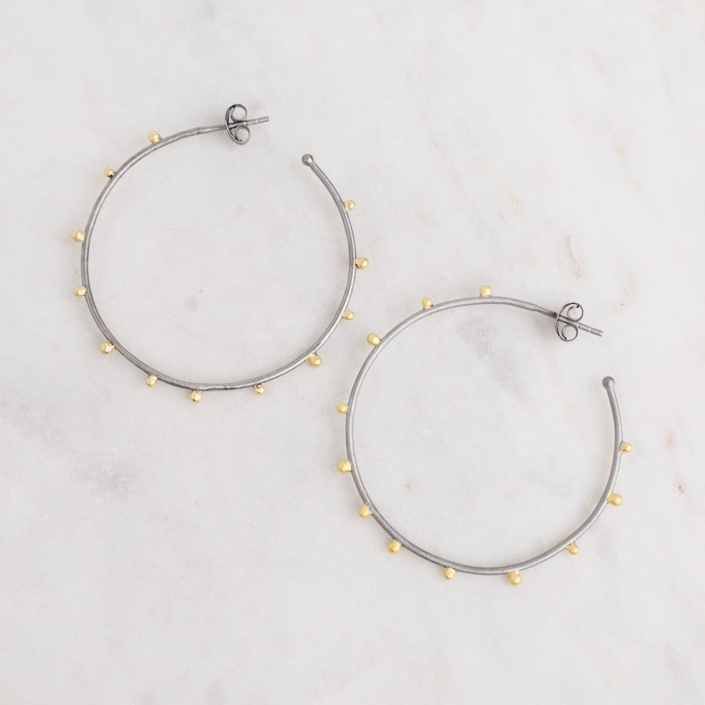 
                      
                        EAR-GPL Dark Rhodium Hoops with Gold Beads
                      
                    