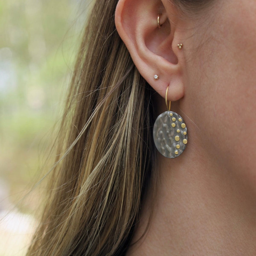 
                      
                        EAR-GPL Dark Rhodium Textured Oval with Gold Dots Earrings
                      
                    