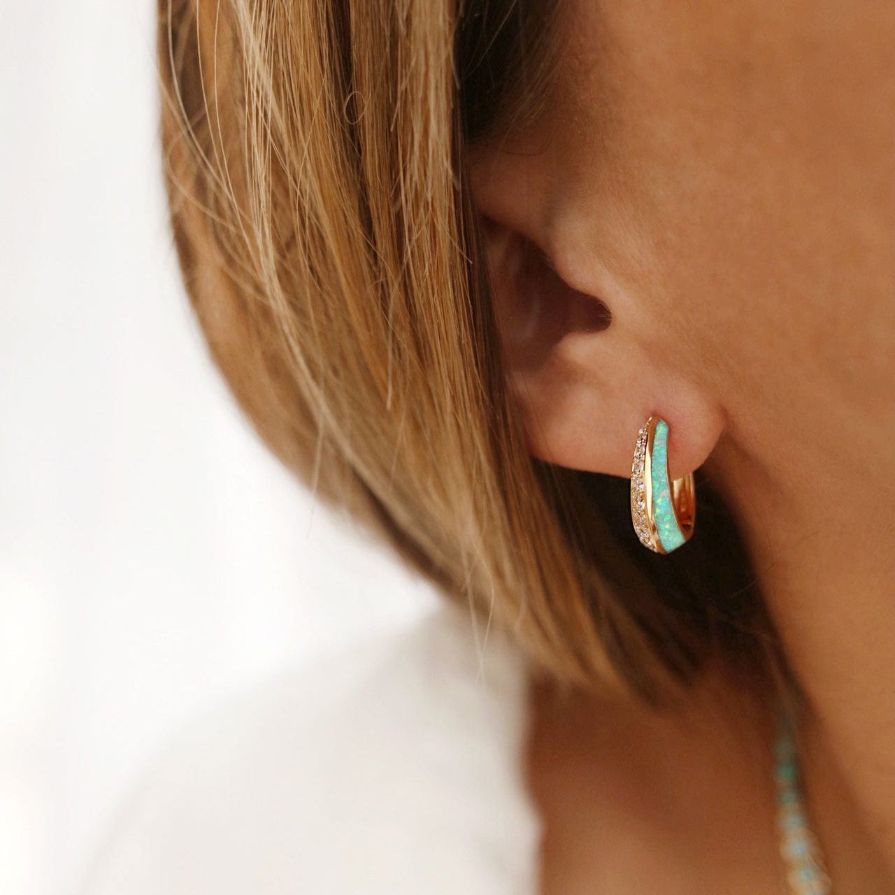 EAR-GPL Daze Huggies- Blue Opal - Gold Plated Brass