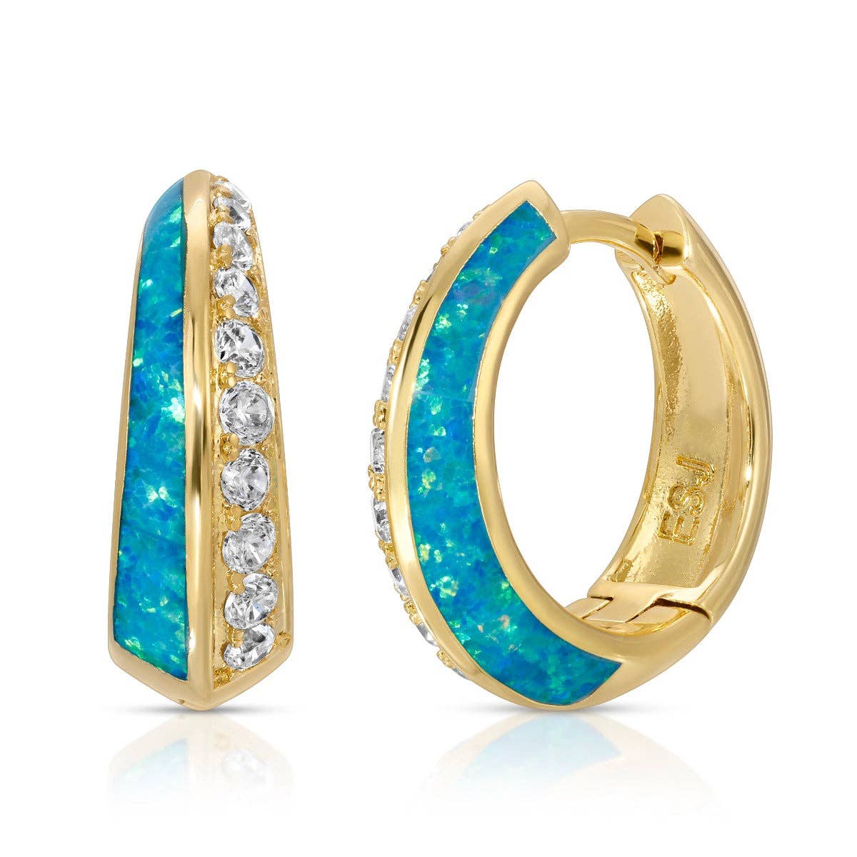 EAR-GPL Daze Huggies- Blue Opal - Gold Plated Brass