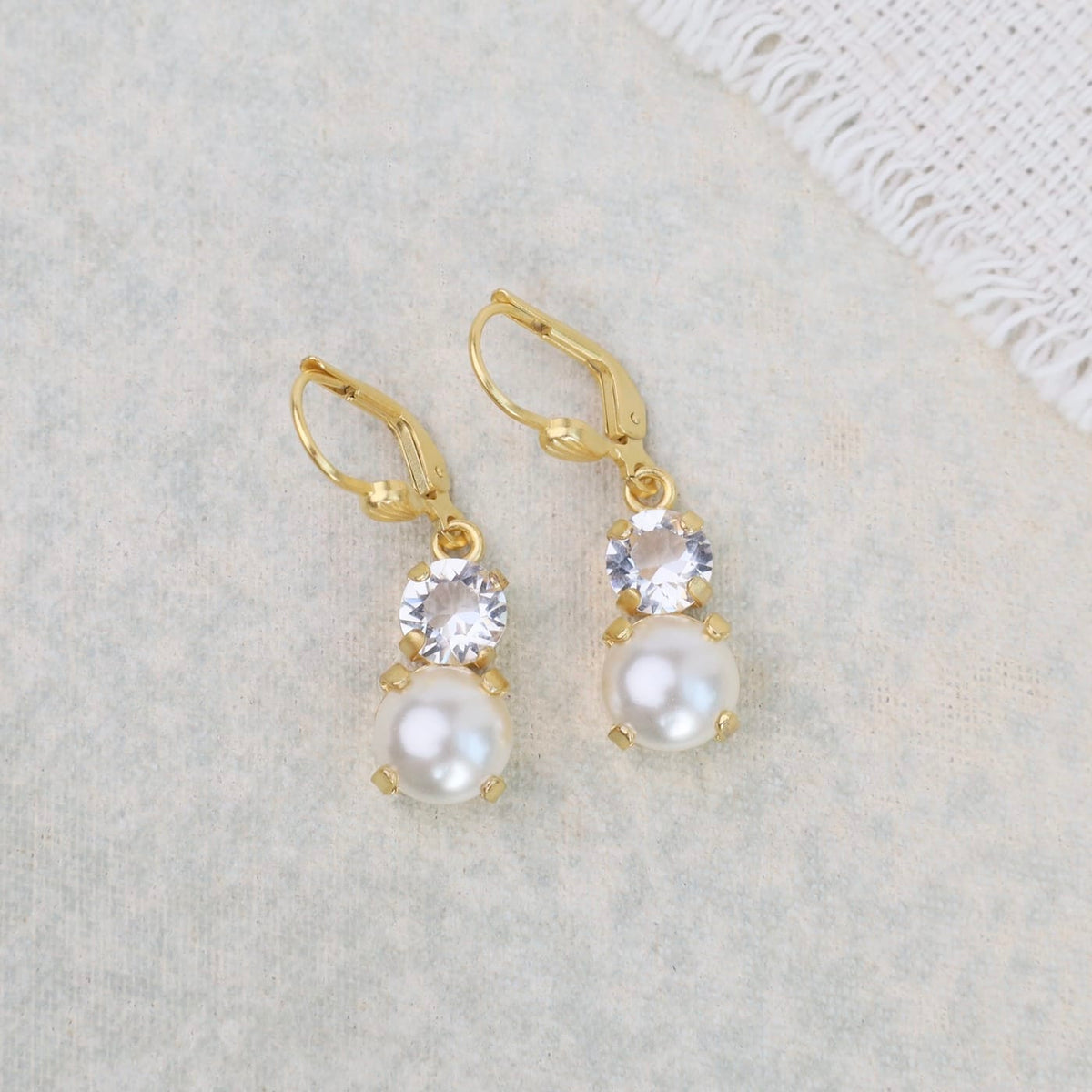 EAR-GPL Double Crystal Cream Earrings - Gold Plate