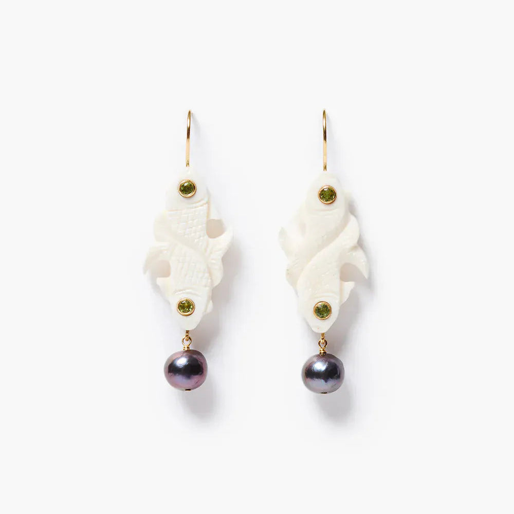 EAR-GPL Double Koi Pearl Drop Earrings Peridot