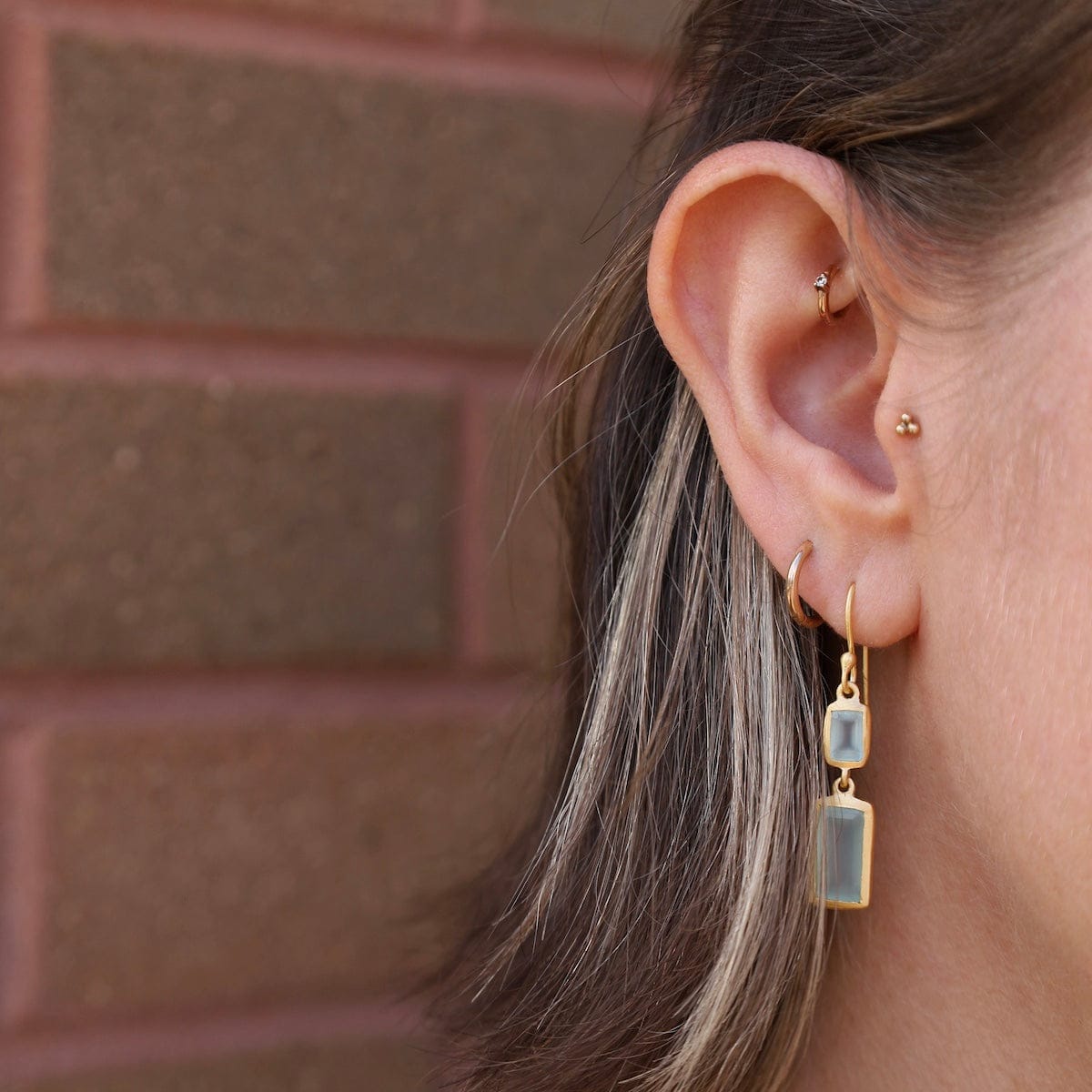 EAR-GPL Double Rectangle Aqua Chalcedony Earrings