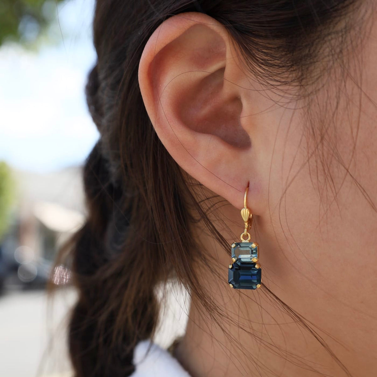 EAR-GPL Double Rectangle Crystal Sapphire Ombre Earrings -