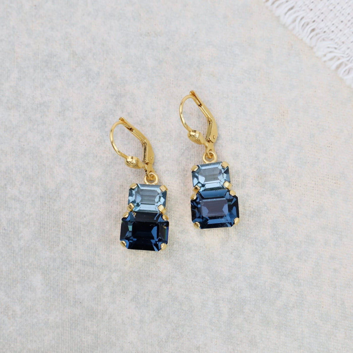 EAR-GPL Double Rectangle Crystal Sapphire Ombre Earrings -