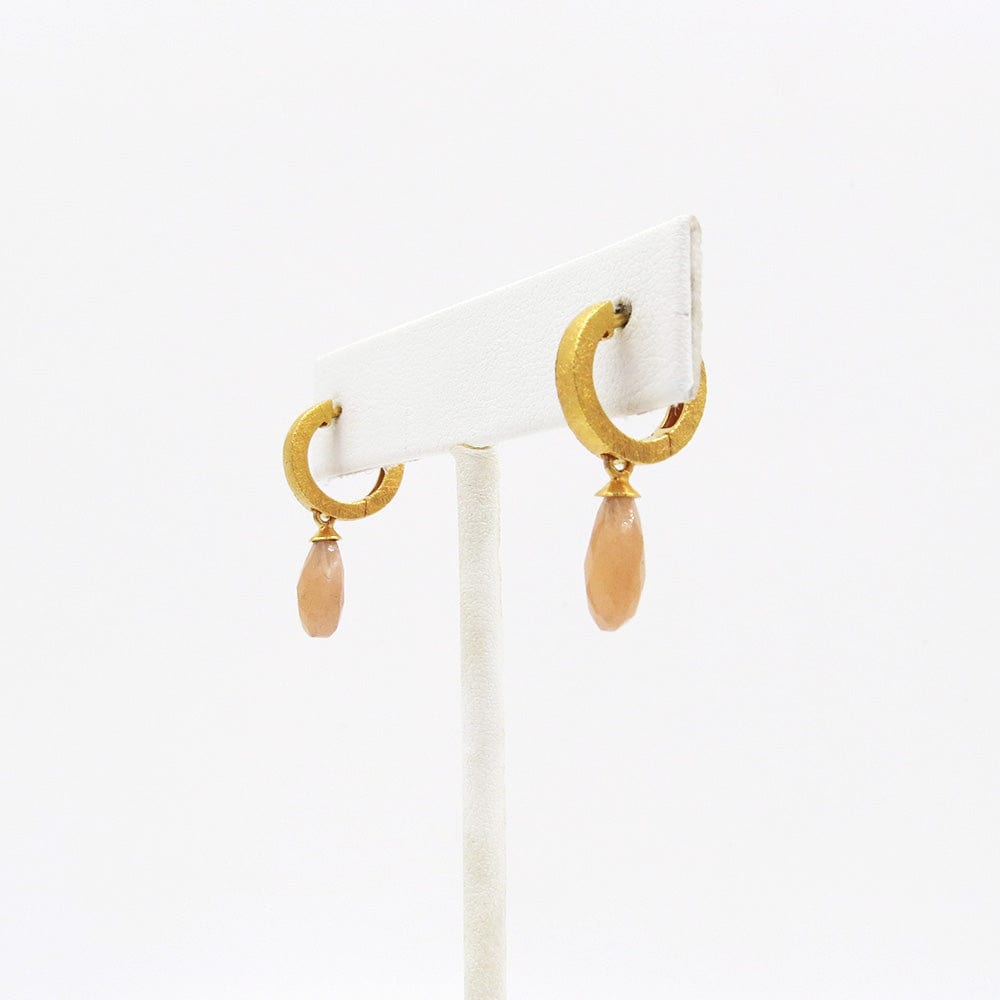 EAR-GPL Faceted Peach Moonstone Huggie Hoop Earrings
