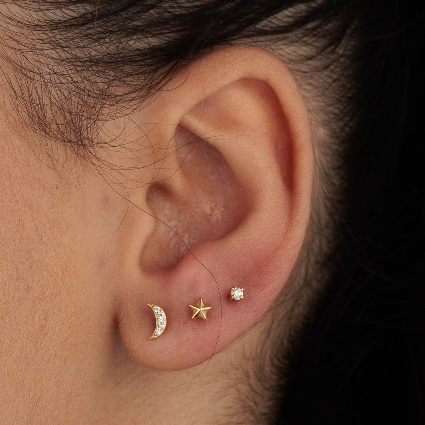 EAR-GPL Faceted Star Single Flat Back Earring