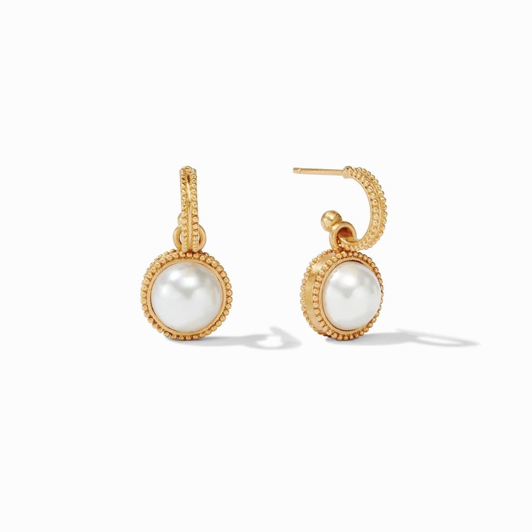 EAR-GPL Fleur-de-Lis Hoop & Charm Earring in Pearl