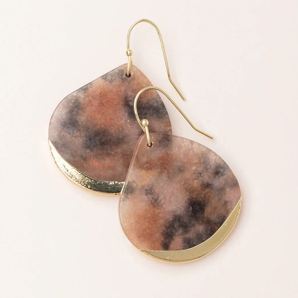 EAR-GPL Fossil Pink Agate Gold Dipped Teardrop Earrings