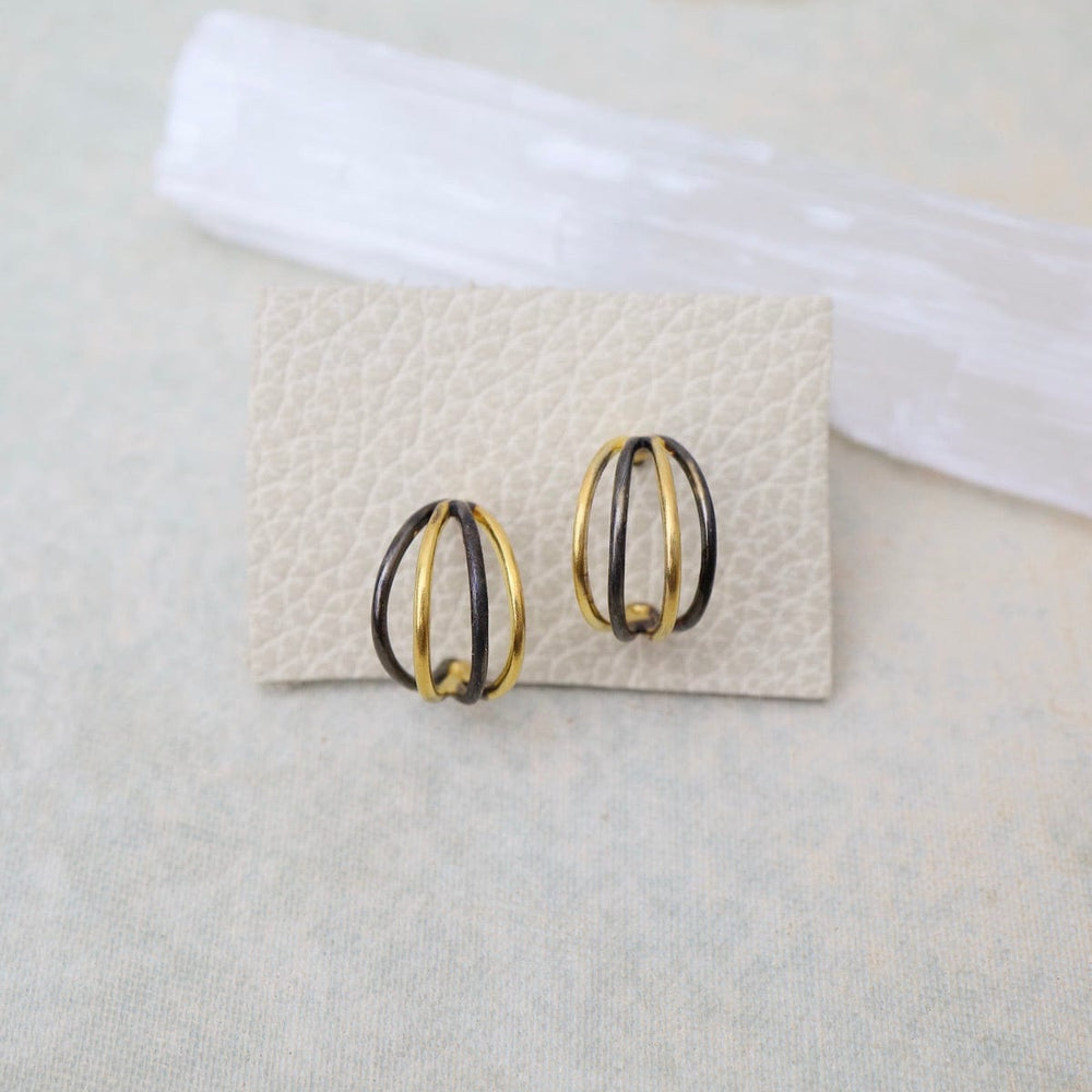 
                      
                        EAR-GPL Four Rounded Gold & Black Rhodium Lines Hoops
                      
                    