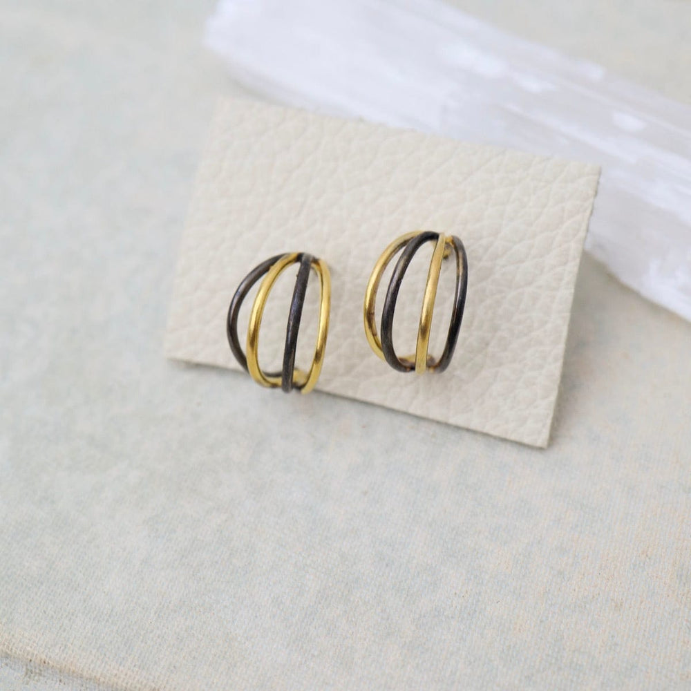 
                      
                        EAR-GPL Four Rounded Gold & Black Rhodium Lines Hoops
                      
                    