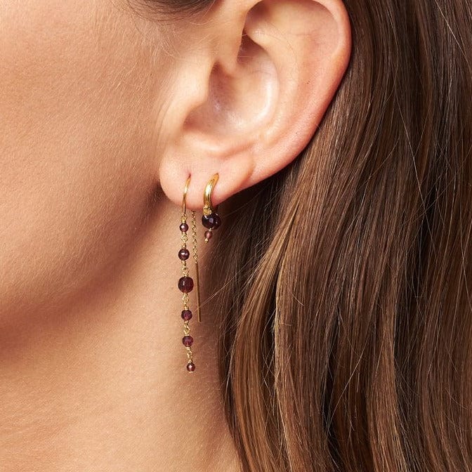 EAR-GPL Garnet and Gold Pyramid Hoops