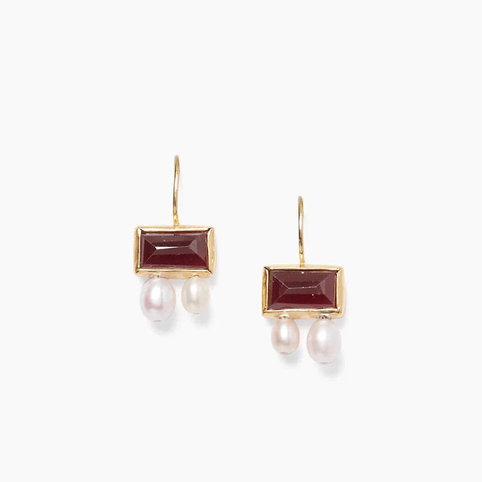 EAR-GPL Garnet Tab Pearl Drop Earrings