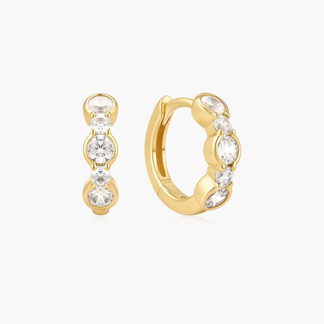 EAR-GPL Gold Alternating Half Bezel Huggie Hoop Earrings